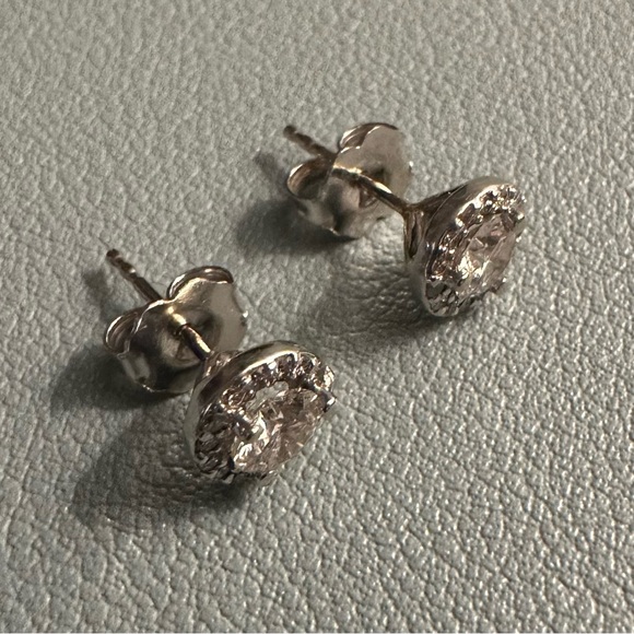 Diamond Halo Round Brilliant Stud Earrings 1.00 Ct TW 14K White Gold - Picture 6 of 8